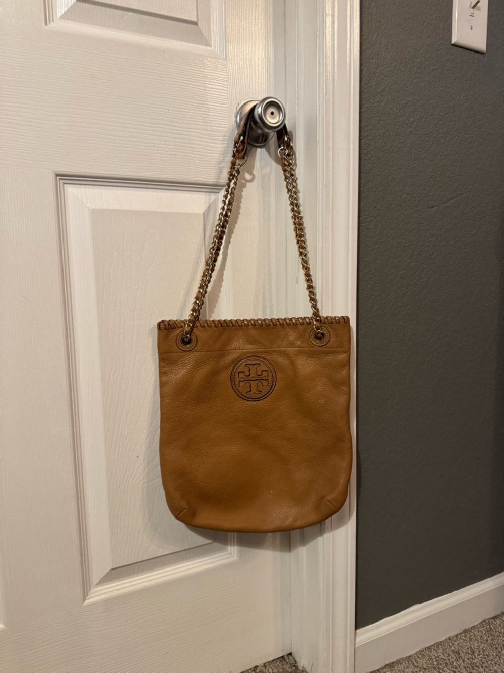 Tory Burch Tan Leather Chain-Handle Shoulder Bag